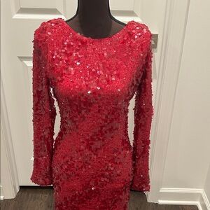 Dress the Population Fushia Sequin Long Sleeve Dress